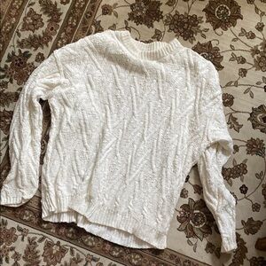 Free People White Cable Knit Crew Neck Sweater